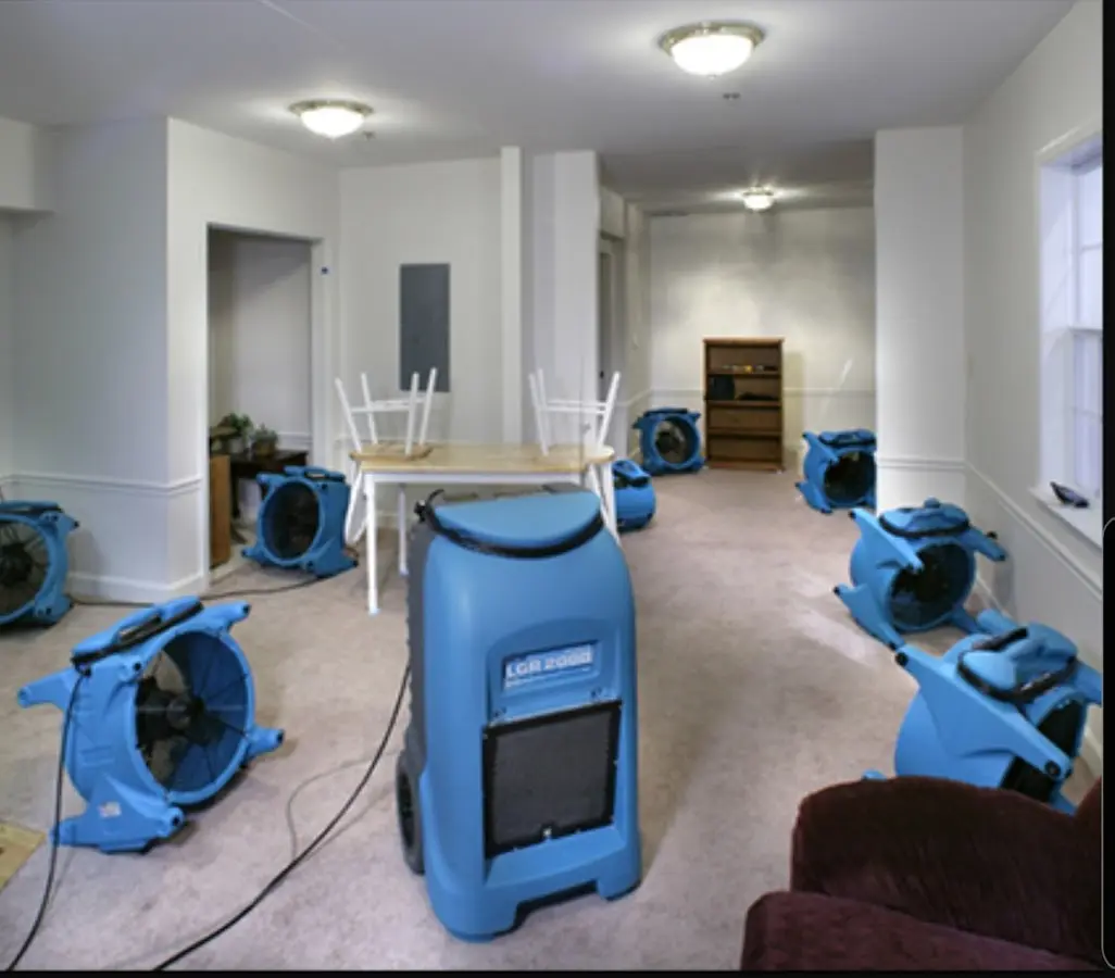 Air movers and dehumidifier setup for Water Extraction & Removal in Hempstead